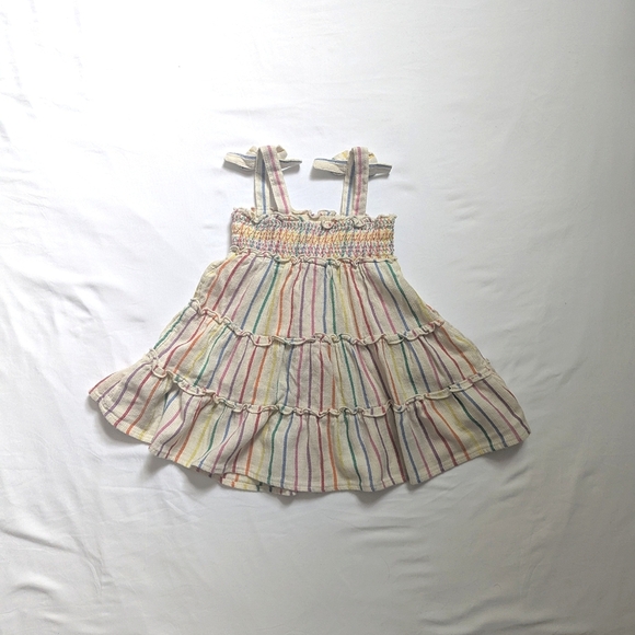 Striped Multicolor 2T Toddler Kids Summer Dress Bowtie Ruffles - Picture 3 of 5